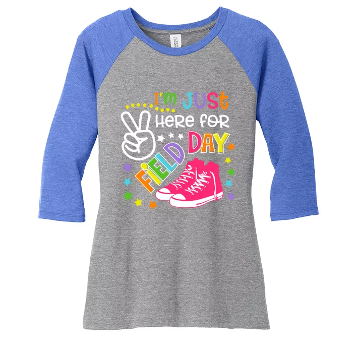 School Game Day IM Just Here For Field Day Teachers Gift Women's Tri-Blend 3/4-Sleeve Raglan Shirt