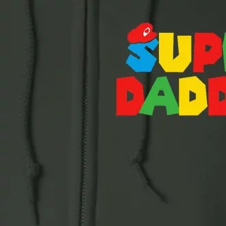 Super Gamer Dad Unleashed Celebrating Fatherly Powers Full Zip Hoodie