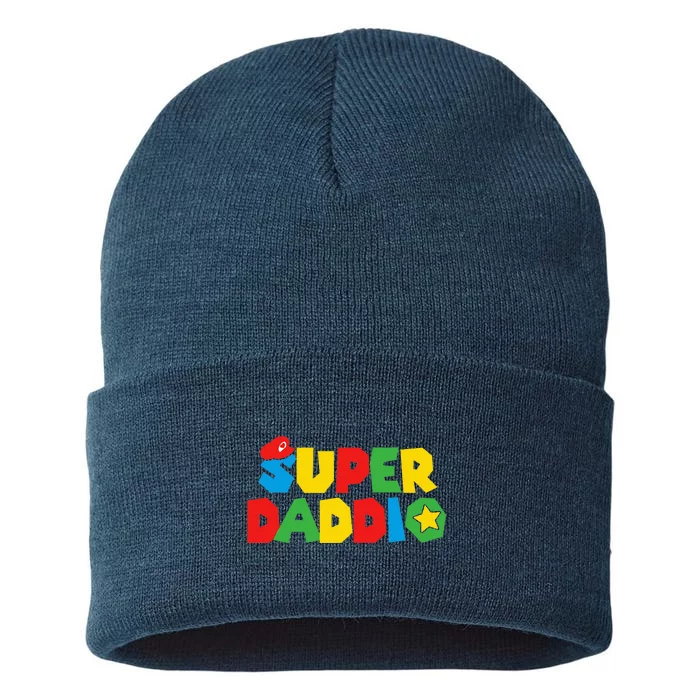 Super Gamer Dad Unleashed Celebrating Fatherly Powers Sustainable Knit Beanie