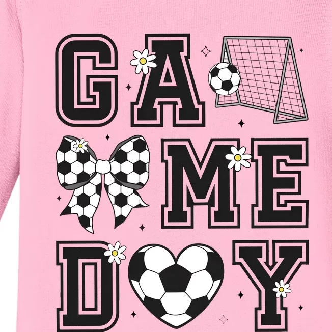 Soccer Game Day Coquette Bow Baby Long Sleeve Bodysuit