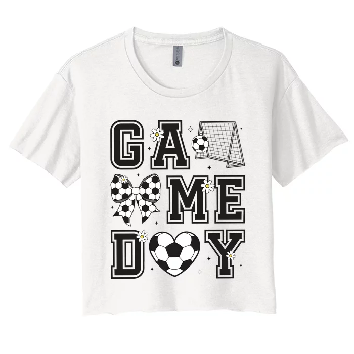 Soccer Game Day Coquette Bow Women's Crop Top Tee