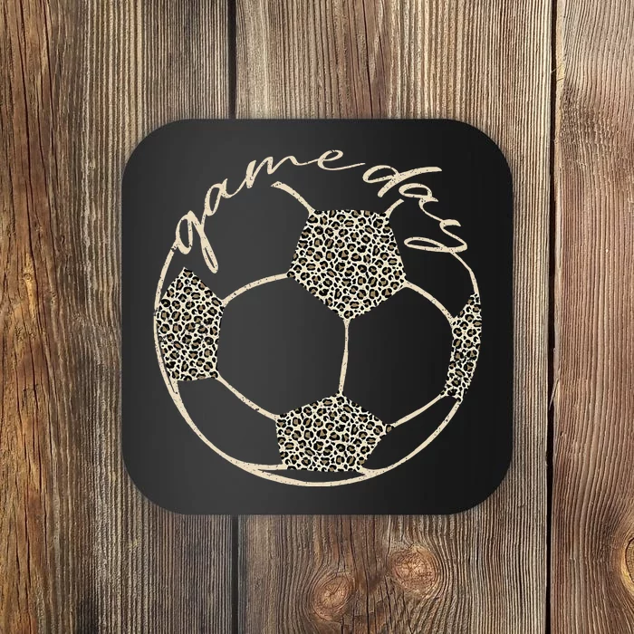 Soccer Game Day Leopard Cheetah Print Soccer Fan Coaster