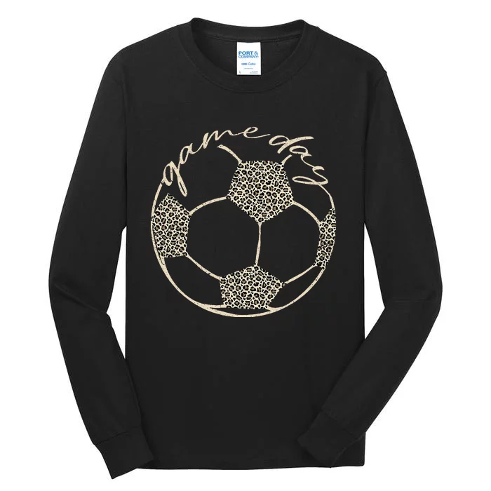 Soccer Game Day Leopard Cheetah Print Soccer Fan Tall Long Sleeve T-Shirt