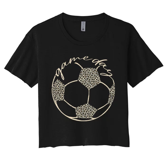 Soccer Game Day Leopard Cheetah Print Soccer Fan Women's Crop Top Tee