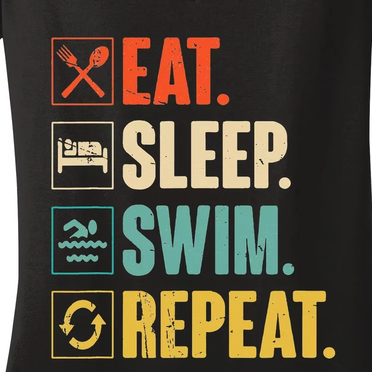 Swimmer Gift Eat Sleep Swim Repeat Swimming Women's V-Neck T-Shirt