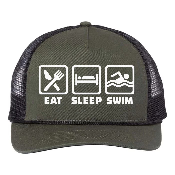 Swimmer Gift Eat Sleep Swim Repeat Swimming Retro Rope Trucker Hat Cap