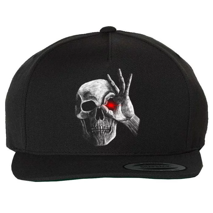 Skeleton Glowing Eye Wool Snapback Cap