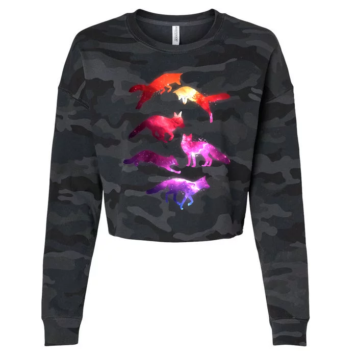 Space Galaxy Foxes Cropped Pullover Crew