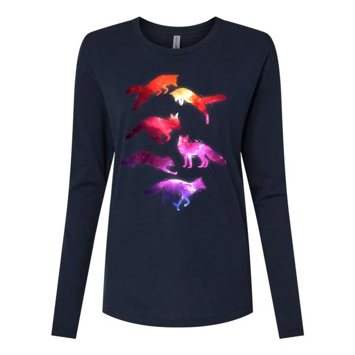 Space Galaxy Foxes Womens Cotton Relaxed Long Sleeve T-Shirt