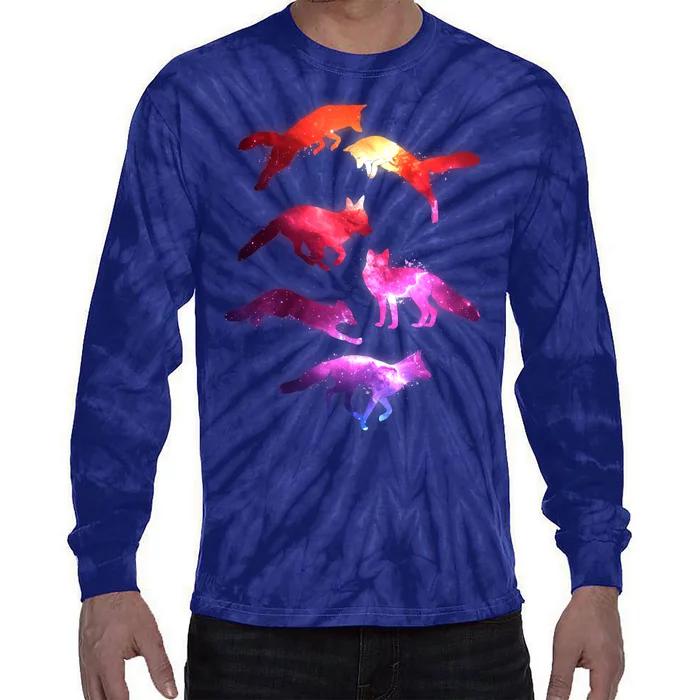 Space Galaxy Foxes Tie-Dye Long Sleeve Shirt