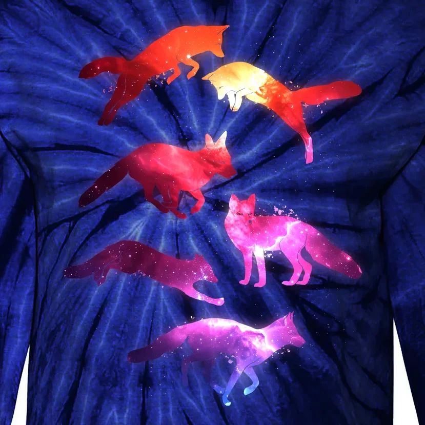 Space Galaxy Foxes Tie-Dye Long Sleeve Shirt