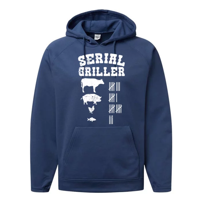 Serial Griller Fathers Day Funny Grilling Grill Bbq Master Gift Performance Fleece Hoodie