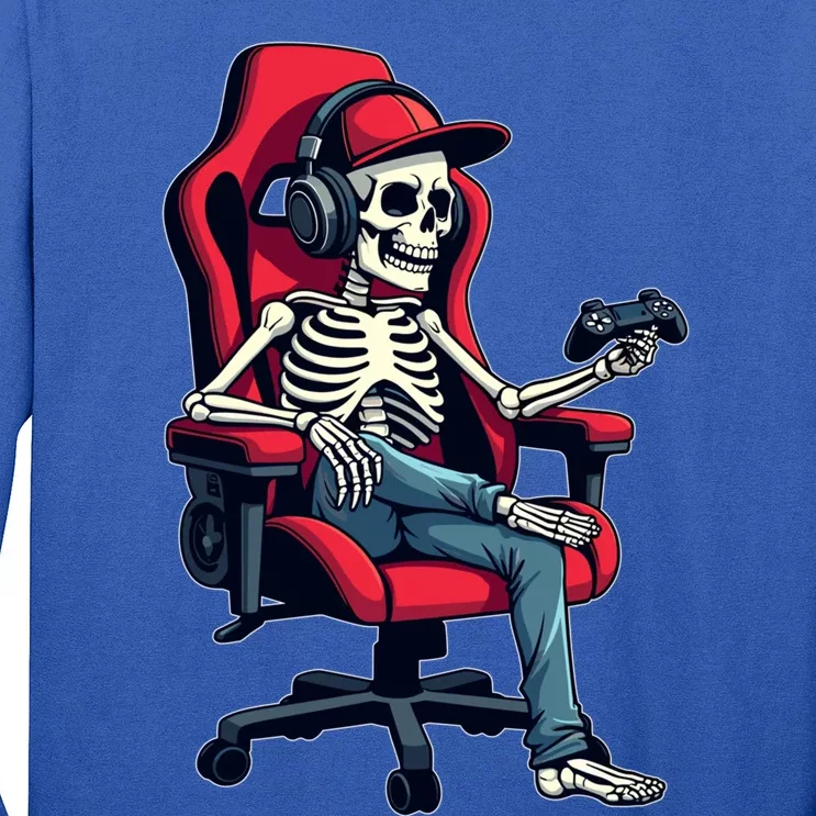 Skeleton Gamer Funny Gaming Chair Headset Halloween Gift Long Sleeve Shirt