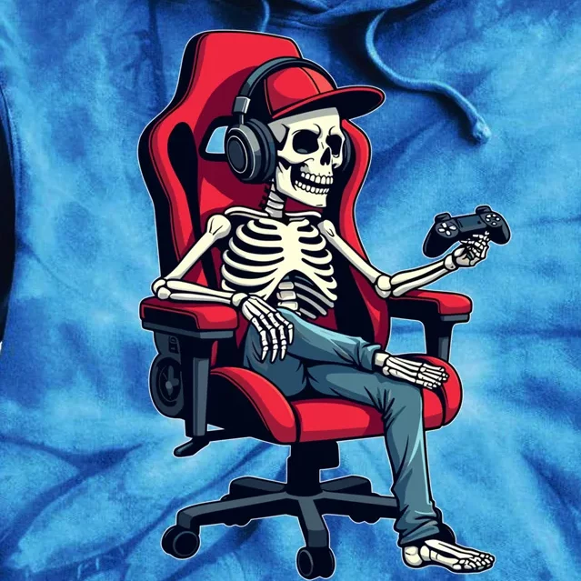 Skeleton Gamer Funny Gaming Chair Headset Halloween Gift Tie Dye Hoodie