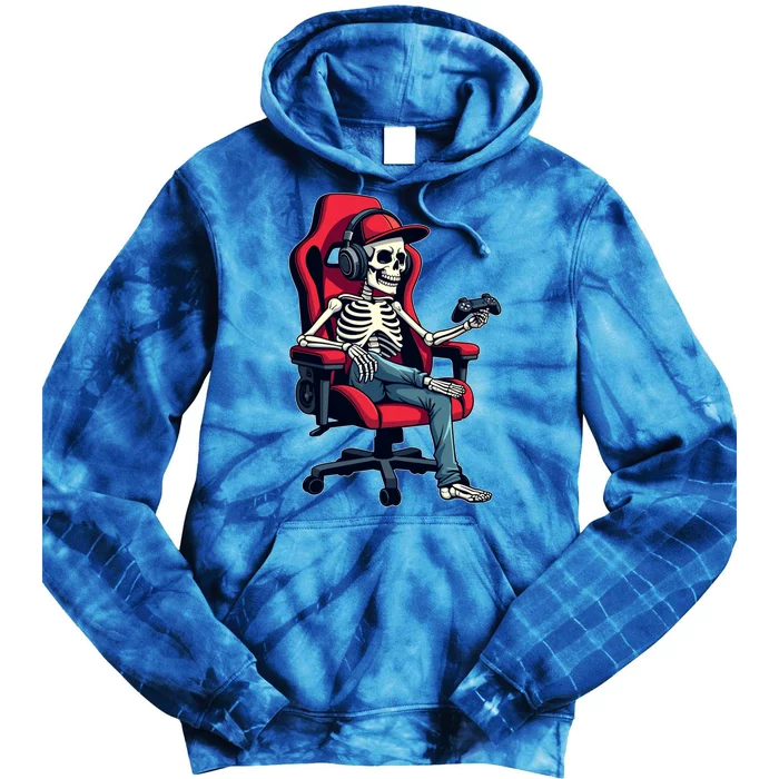 Skeleton Gamer Funny Gaming Chair Headset Halloween Gift Tie Dye Hoodie