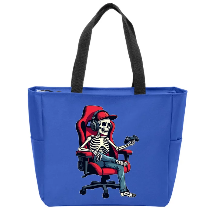 Skeleton Gamer Funny Gaming Chair Headset Halloween Gift Zip Tote Bag