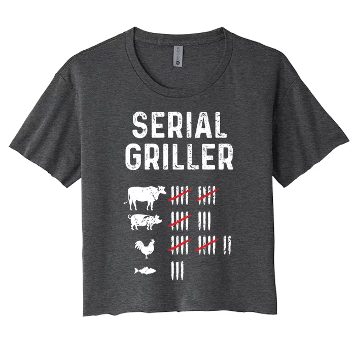 Serial Griller Funny Bbq Master Grill Pun Grilling Joke Cute Gift Women's Crop Top Tee