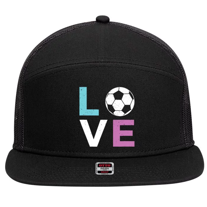 Soccer Gift For Girl Wo I Love Soccer Vintage 7 Panel Mesh Trucker Snapback Hat