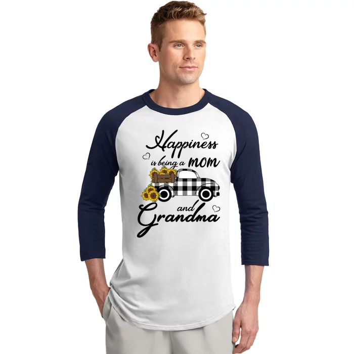 Sunflower Grandma Funny Gift Happiness Is Being A Mom And Grandma Cool Gift Baseball Sleeve Shirt