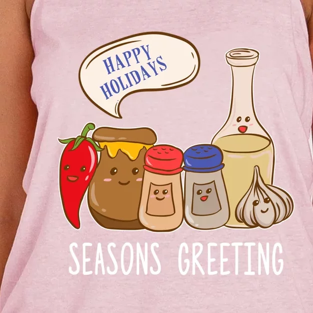 Seasons Greetings Funny Christmas Humor Holiday Food Pun Gift Women's Knotted Racerback Tank