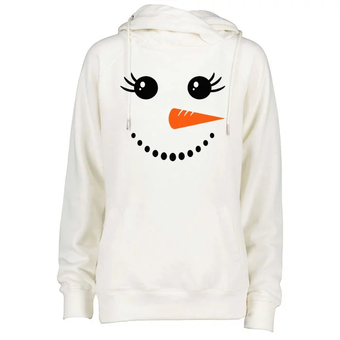 Snowman Girl Face Christmas Winter Womens Funnel Neck Pullover Hood