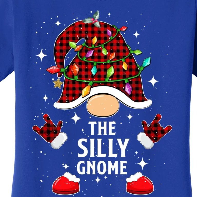 Silly Gnome Family Buffalo Plaid Christmas Light Pajama Gift Women's T-Shirt