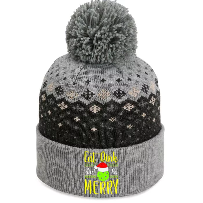 Santa Gift For Pickleball Plyer Eat Dink And Be Merry The Baniff Cuffed Pom Beanie