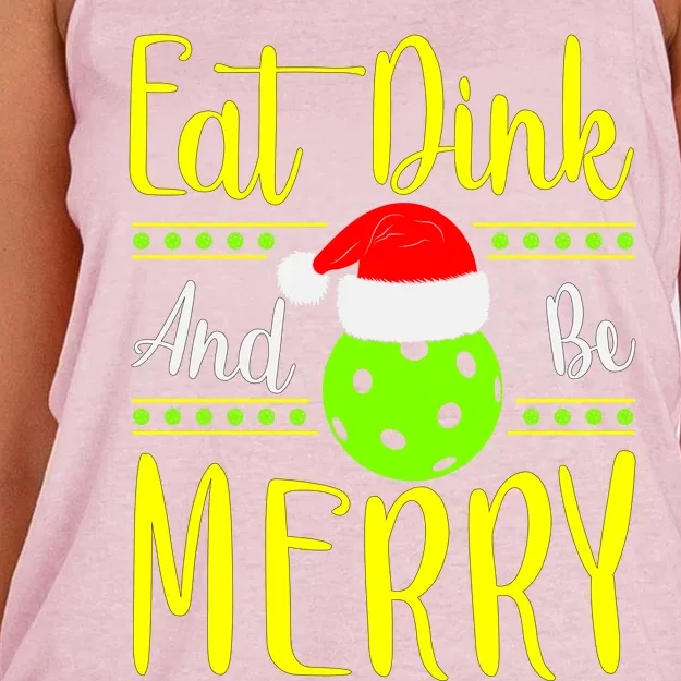 Santa Gift For Pickleball Plyer Eat Dink And Be Merry Women's Knotted Racerback Tank