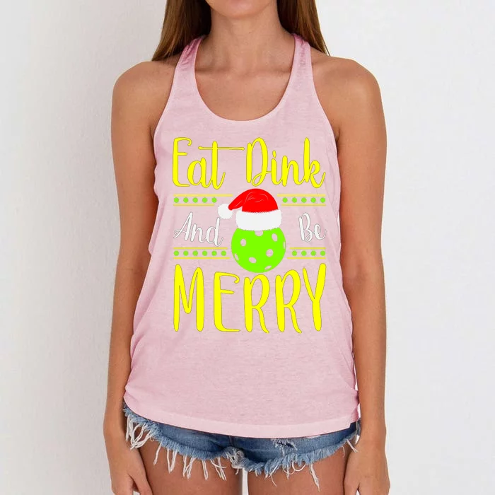 Santa Gift For Pickleball Plyer Eat Dink And Be Merry Women's Knotted Racerback Tank