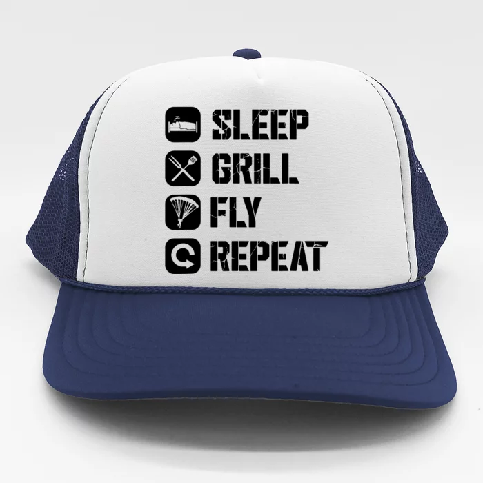 Sleep Grill Fly Repeat Trucker Hat