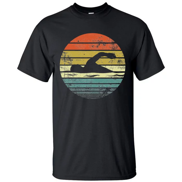 Swimmer Gifts Funny Retro Vintage Sunset Swim Coach Tall T-Shirt