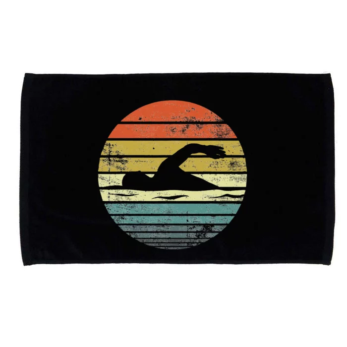 Swimmer Gifts Funny Retro Vintage Sunset Swim Coach Microfiber Hand Towel