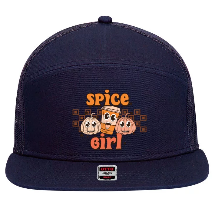 Spice Girl Fall Vibes Autumn Season Thanksgiving Pumpkin Spice Funny 7 Panel Mesh Trucker Snapback Hat