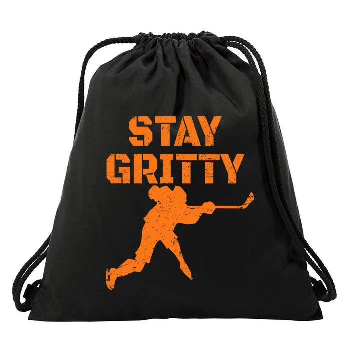 STAY GRITTY Funny Ice Hockey Philly gift Vintage Drawstring Bag