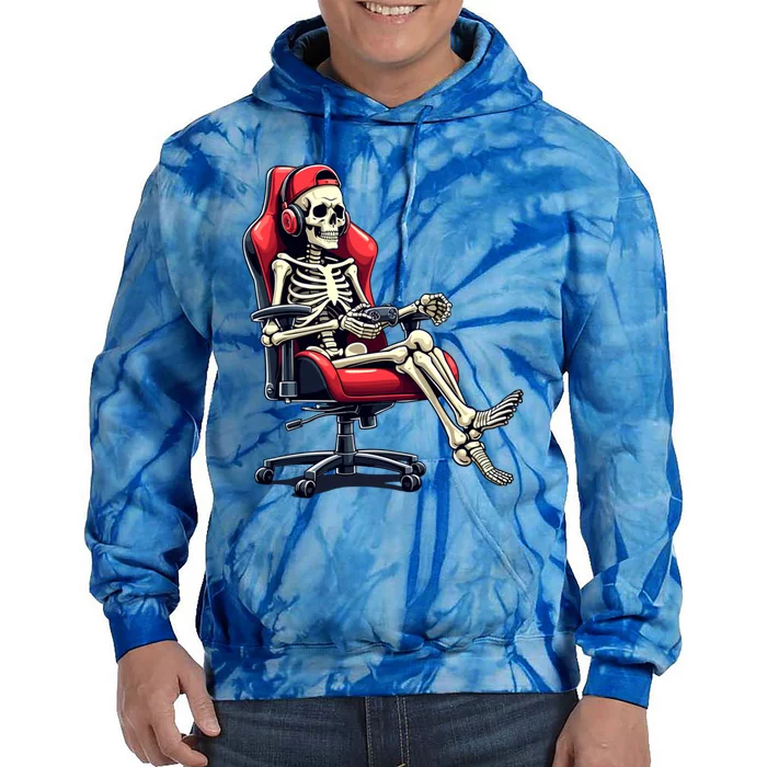 Skeleton Gamer Funny Gaming Chair Headset Halloween Funny Gift Tie Dye Hoodie