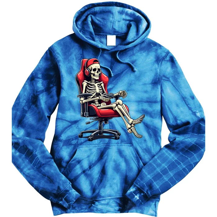 Skeleton Gamer Funny Gaming Chair Headset Halloween Funny Gift Tie Dye Hoodie