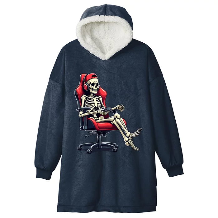 Skeleton Gamer Funny Gaming Chair Headset Halloween Funny Gift Hooded Wearable Blanket