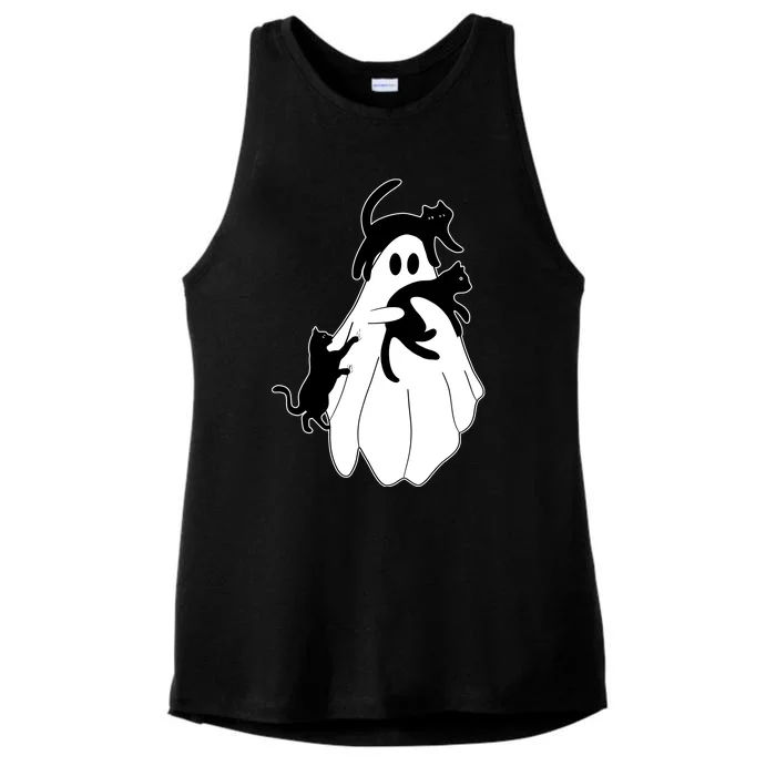 Spooky Ghost Funny Cat Lover Ladies Tri-Blend Wicking Tank