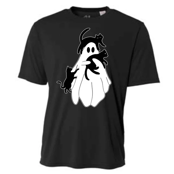 Spooky Ghost Funny Cat Lover Cooling Performance Crew T-Shirt