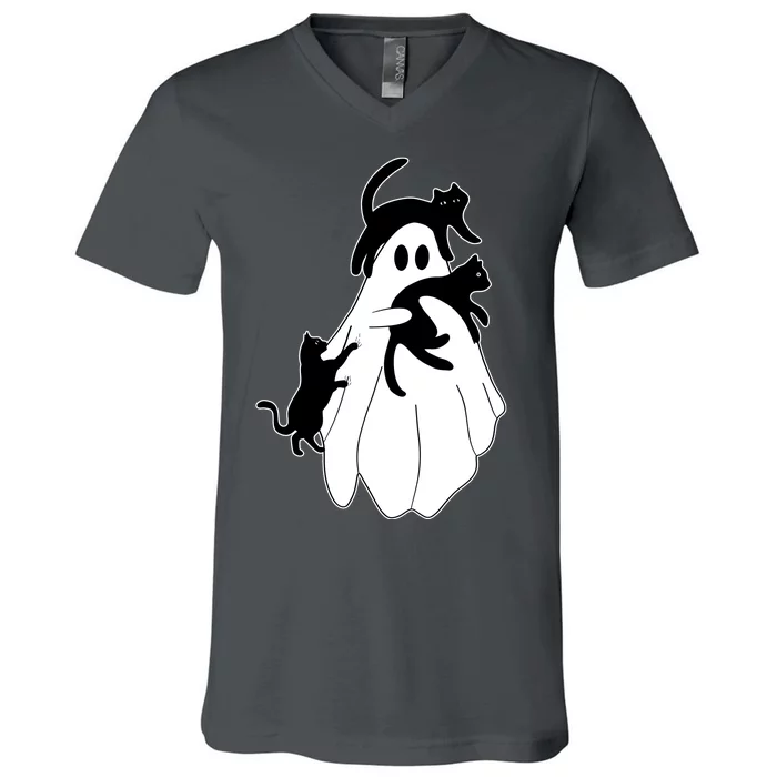 Spooky Ghost Funny Cat Lover V-Neck T-Shirt