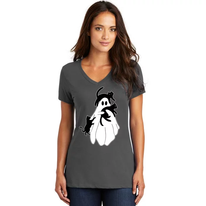 Spooky Ghost Funny Cat Lover Women's V-Neck T-Shirt