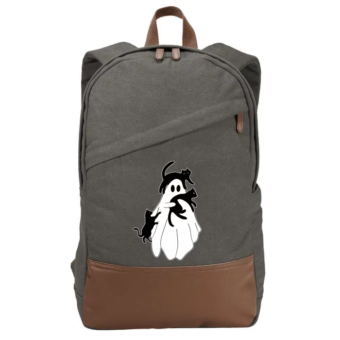 Spooky Ghost Funny Cat Lover Cotton Canvas Backpack