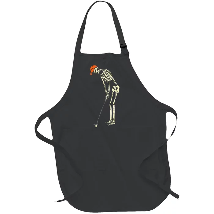 Skeleton Golf Funny Halloween Golfing Sports Full-Length Apron With Pocket