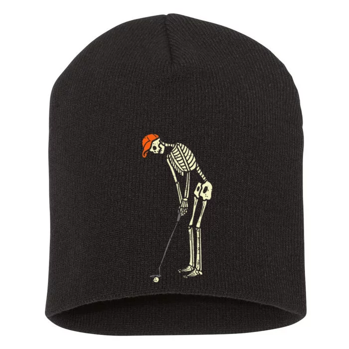 Skeleton Golf Funny Halloween Golfing Sports Short Acrylic Beanie