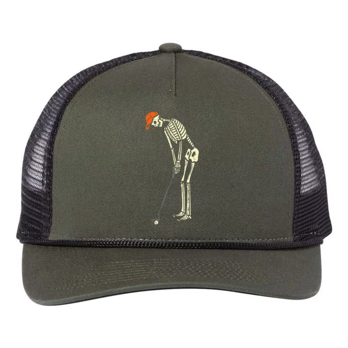 Skeleton Golf Funny Halloween Golfing Sports Retro Rope Trucker Hat Cap