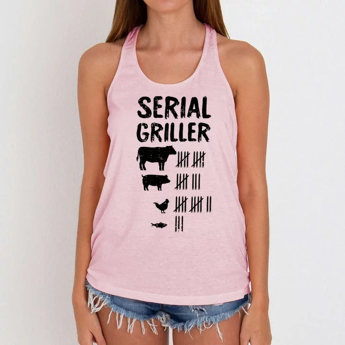 Serial Griller Fathers Day Funny Grilling Grill Bbq Master Great Gift Women's Knotted Racerback Tank