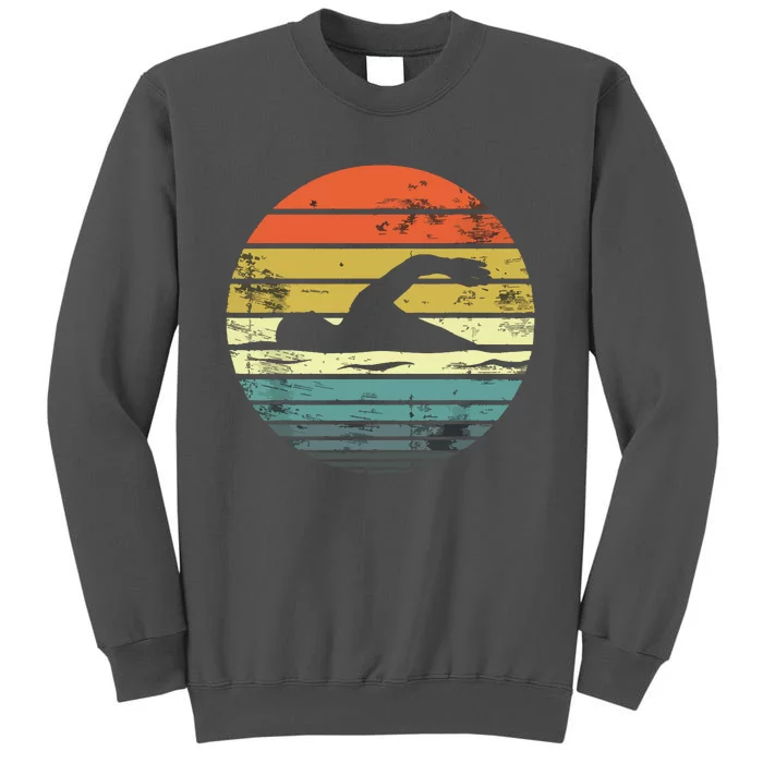 Swimmer Gifts Funny Retro Vintage Sunset Swim Coach Swimming Tall Sweatshirt