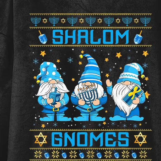 Shalom Gnomes Funny Ugly Hanukkah Sweater Chanukah Hooded Wearable Blanket