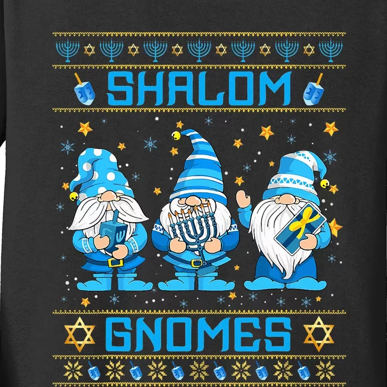 Shalom Gnomes Funny Ugly Hanukkah Sweater Chanukah Kids Long Sleeve Shirt