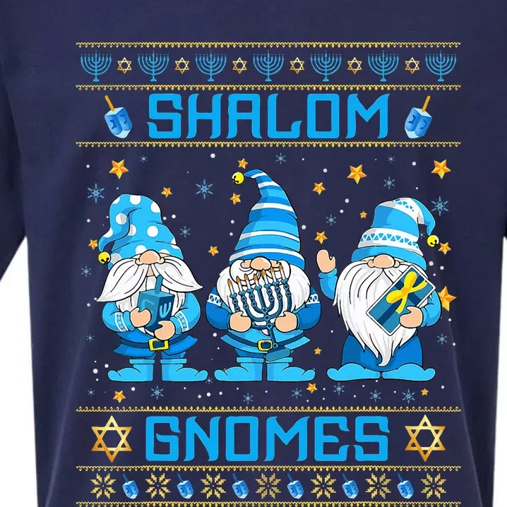 Shalom Gnomes Funny Ugly Hanukkah Sweater Chanukah Sueded Cloud Jersey T-Shirt